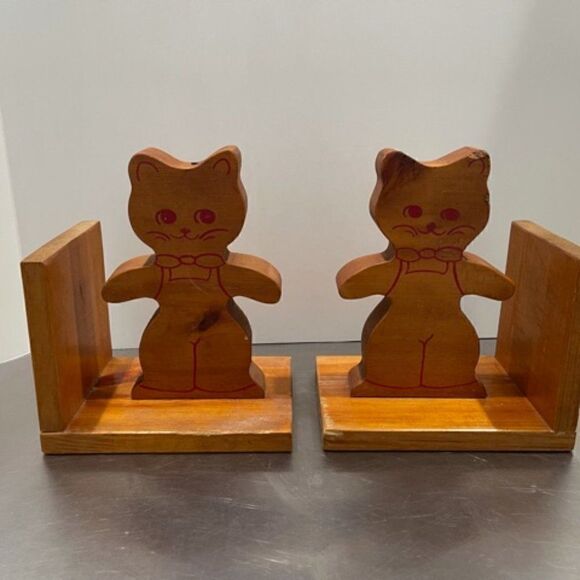 VTG Cat Bookends Wood Painted HAND CRAFTED PRODUCT - Picture 5 of 9